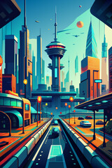 Wall Mural - Futuristic Cityscape with Vibrant Colors and Modern Architecture