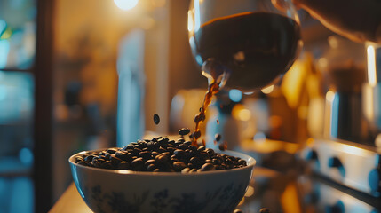 Aufkleber - Home preparation of coffee Coffee beans on the kitchen table Sale of coffee : Generative AI