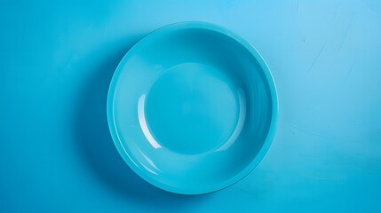 Aufkleber - Top view of isolated of colored background empty round blue plate for food Empty dish with space for your design : Generative AI