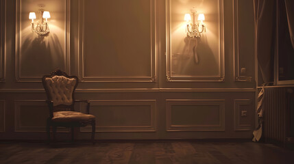 Aufkleber - Empty elegant vintage room at night with copy space : Generative AI