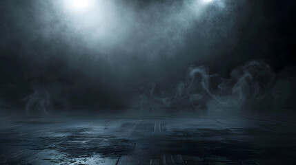 Poster - Dark street asphalt abstract dark background empty dark scene neon light spotlights The concrete floor and studio room with smoke float up the interior texture for display products Nig : Generative AI