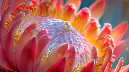 Wall Mural - Close-up image of a bright colored King Protea from the Fynbos of Cape Town South Africa --ar 16:9 Job ID: 0e5178b9-4ecf-4631-99b7-8d71523d734b