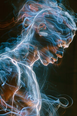 Poster - Dynamic image of a breakdancer performing a headspin, with electrons orbiting around their spinning form, creating a magnetic field,