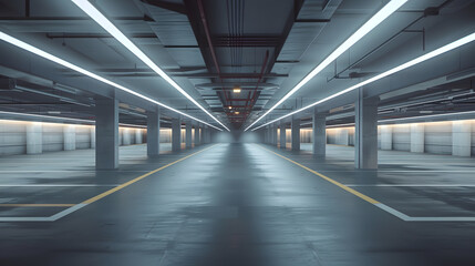 Poster - panoramic empty concrete road for parking lot to display with futuristic style : Generative AI