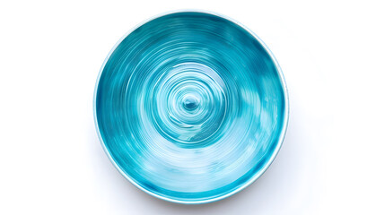 Aufkleber - Empty trendy handmade ceramic dish tablewares Round empty plate Pastel blue turquoise aqua texture vintage classic pattern isolate on white background top view cut out : Generative AI