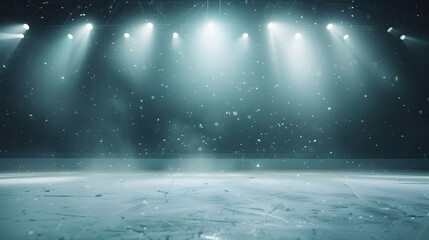 Poster - Snow and ice backgroundEmpty ice rink illuminated by spotlights : Generative AI