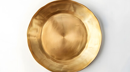 Poster - Top view of golden plate isolated on white background : Generative AI