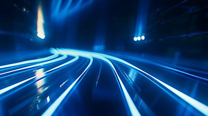 Leinwandbilder - Dark background with lines and spotlights neon light night view Abstract blue background : Generative AI