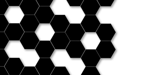 Wall Mural - Abstract black and white with hexagon and hexagonal background. Luxury black pattern with hexagons. abstract 3d hexagonal background with shadow. 3D futuristic abstract honeycomb mosaic background.