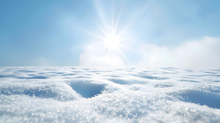 Aufkleber - WHITE SNOW IN SUN LIGHT ON LIGHT BLUE FROSTY SKY BRIGHT WINTER BACKDROP BACKGROUND WITH EMPTY SNOWY FIELD SPACE FOR MONTAGE OR DISPLAY COLD NATURE LANDSCAPE : Generative AI