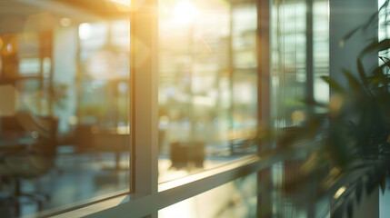 Aufkleber - Beautiful blurred background of a light modern office interior with panoramic windows and beautiful : Generative AI