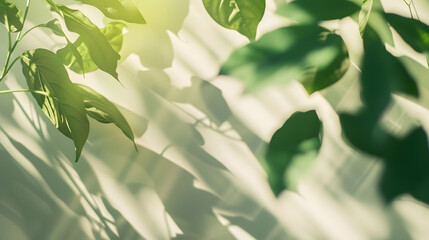 Wall Mural - abstract shadow sun glare from glass and leaves empty background composition for product presentatio