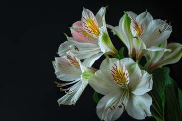 Wall Mural - Flowers On Black. Beautiful Alstroemeria Flowers on a Black Background