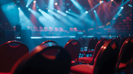 Aufkleber - chairs in the roll of concert stage to projection present event at aditorium for audience : Generative AI