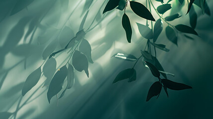 Wall Mural - abstract shadow sun glare from glass and leaves empty background composition for product presentatio