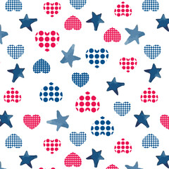 Wall Mural - Polka Dot Hearts and Stars Pattern