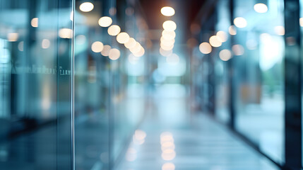 Aufkleber - Beautiful blurred background of a light modern office interior with panoramic windows and beautiful lighting : Generative AI
