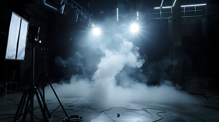 Poster - Theatrical scene without actors scenic light and smoke : Generative AI