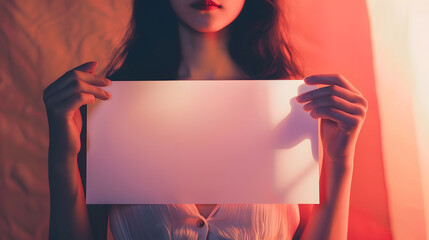 Aufkleber - Young woman holding empty board : Generative AI
