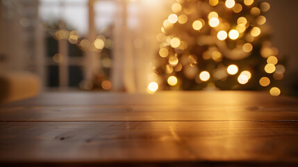 Leinwandbilder - Corner of table with empty space for your product Blurred home interior and christmas time Copy space : Generative AI