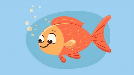 Wall Mural -   Goldfish with a broad grin, swimming in azure waters teeming with frothy bubbles