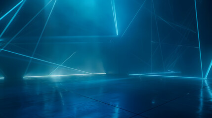 Poster - Dark background with lines and spotlights neon light night view Abstract blue background : Generative AI