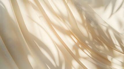 Poster - Minimalistic abstract gentle light beige background for product presentation with light and shadow of window curtains on wall : Generative AI