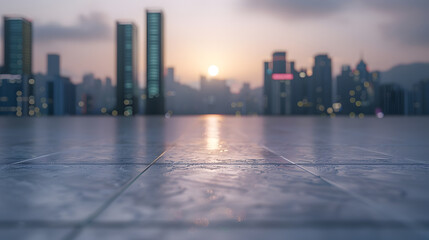 Poster - Square floor and city skyline background in Shenzhen at sunset : Generative AI