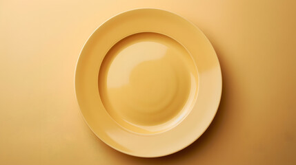 Aufkleber - Top view of isolated of colored background empty round beige plate for food Empty dish with space for your design : Generative AI
