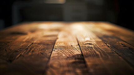 Aufkleber - Wooden table with dark blurred background : Generative AI