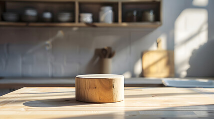 Aufkleber - Wooden pedestal on table in kitchen interior and free space for your decoration : Generative AI
