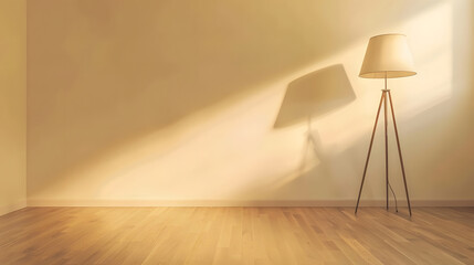 Aufkleber - cream wall empty interior decoration lamp and wooden floor concept : Generative AI