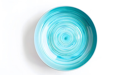 Aufkleber - Empty trendy handmade ceramic dish tablewares Round empty plate Pastel blue turquoise aqua texture vintage classic pattern isolate on white background top view cut out : Generative AI