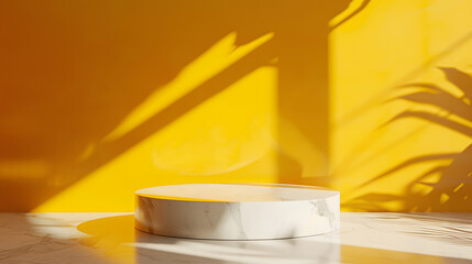 Aufkleber - Yellow Background Wall Studio 3d Room Solid Kitchen Podium Bg Floor Backdrop Product Scene Shadow Loft Stage Orange Summer Platform Gold Interior Abstract Mockup Tropical Cement Minima : Generative AI