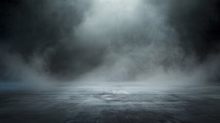 Poster - Abstract image of dark room concrete floor Black room or stage background for product placementPanoramic view of the abstract fog White cloudiness mist or smog moves on black backgroun : Generative AI