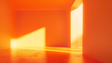 Aufkleber - Empty orange room with deep artistic shadow Minimalistic space concept : Generative AI
