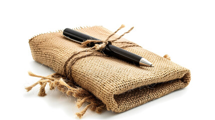 Poster - Burlap diary with pen isolated on white background : Generative AI