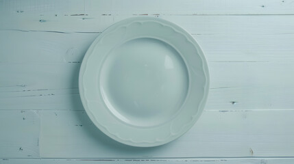 Aufkleber - An empty plate on a white wooden table Top view : Generative AI