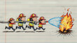 Stick figure fire fighters
