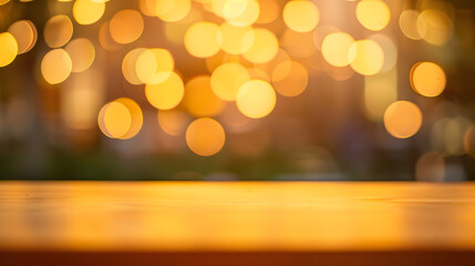 Poster - empty table to showcase your product against the background of a blurred cafe golden bokeh : Generative AI
