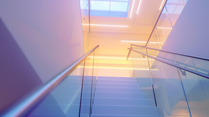 Aufkleber - Bright interior hallway with modern design featuring a staircase glass railing and a skylight : Generative AI