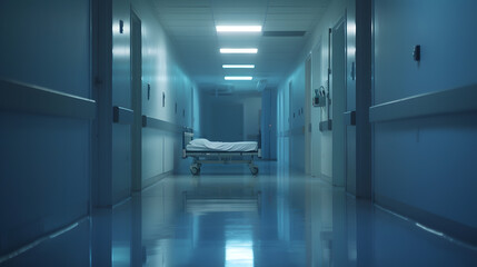 Poster - Empty hospital hallway with bed : Generative AI