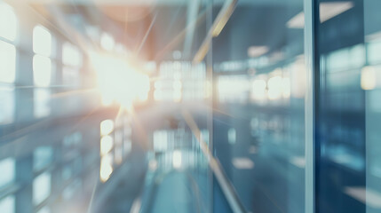 Aufkleber - Beautiful blurred background of a light modern office interior with panoramic windows and beautiful lighting : Generative AI