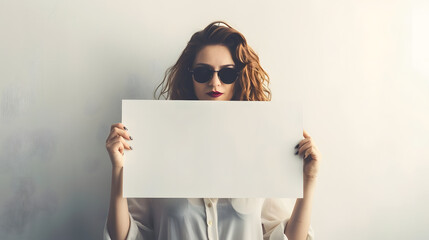 Aufkleber - bright picture of confident woman with blank board : Generative AI