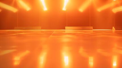 Poster - Empty dance floor in orange lighting with reflecting ground : Generative AI