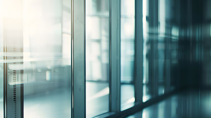 Aufkleber - Beautiful blurred background of a light modern office interior with panoramic windows and beautiful lighting : Generative AI