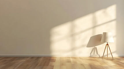Aufkleber - cream wall empty interior decoration lamp and wooden floor concept : Generative AI