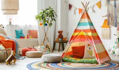 Wall Mural - Colorful children's playroom featuring a tent and toys