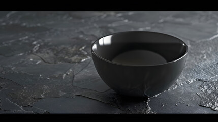 Aufkleber - An empty black bowl on dark slate table top Rough ceramic bowl background with copy space : Generative AI