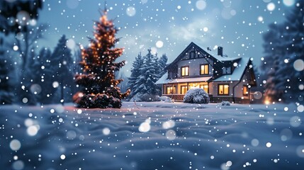 Aufkleber - A house stands covered in snow while snow falls around it. Generative AI